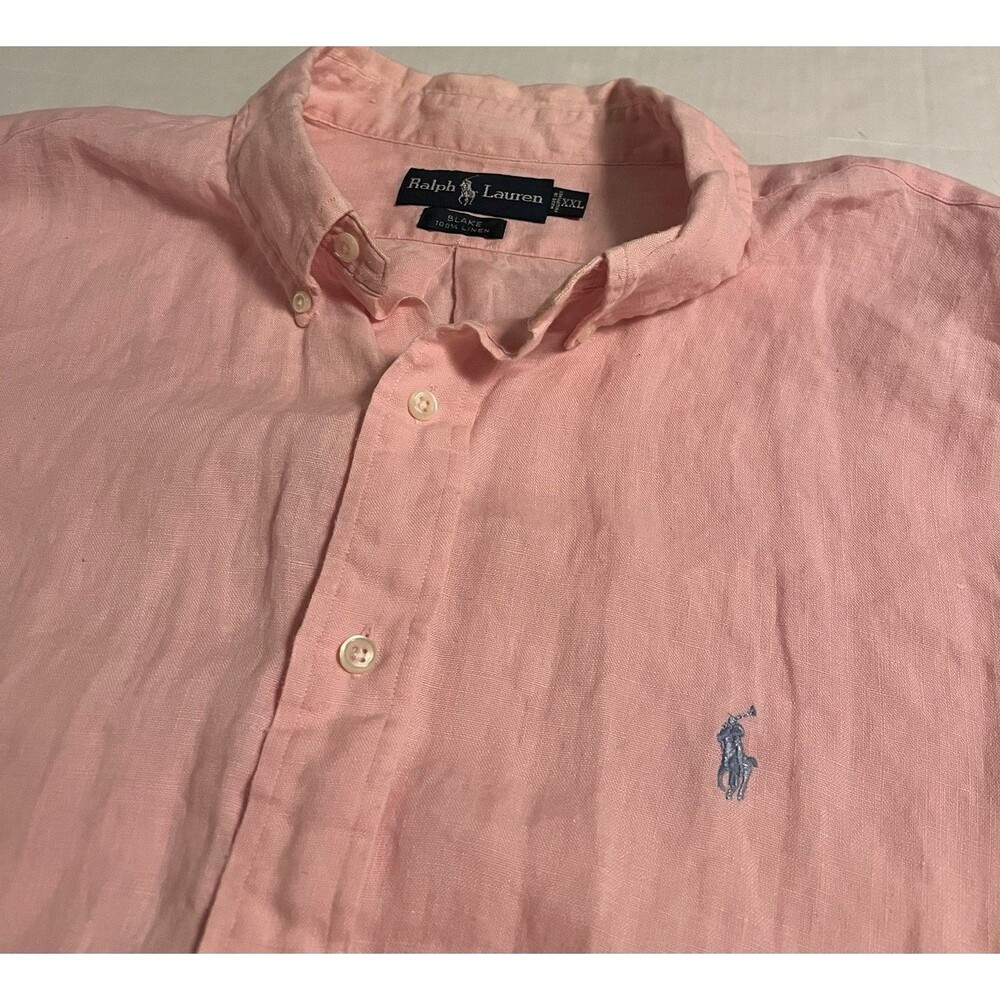 Ralph Lauren Blake 100% Linen Long Sleeve Button Oxford Shirt 2XL Pink Preppy